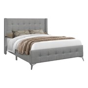 MONARCH SPECIALTIES Bed, Queen Size, Bedroom, Upholstered, Grey Linen Look, Chrome Metal Legs I 6040Q